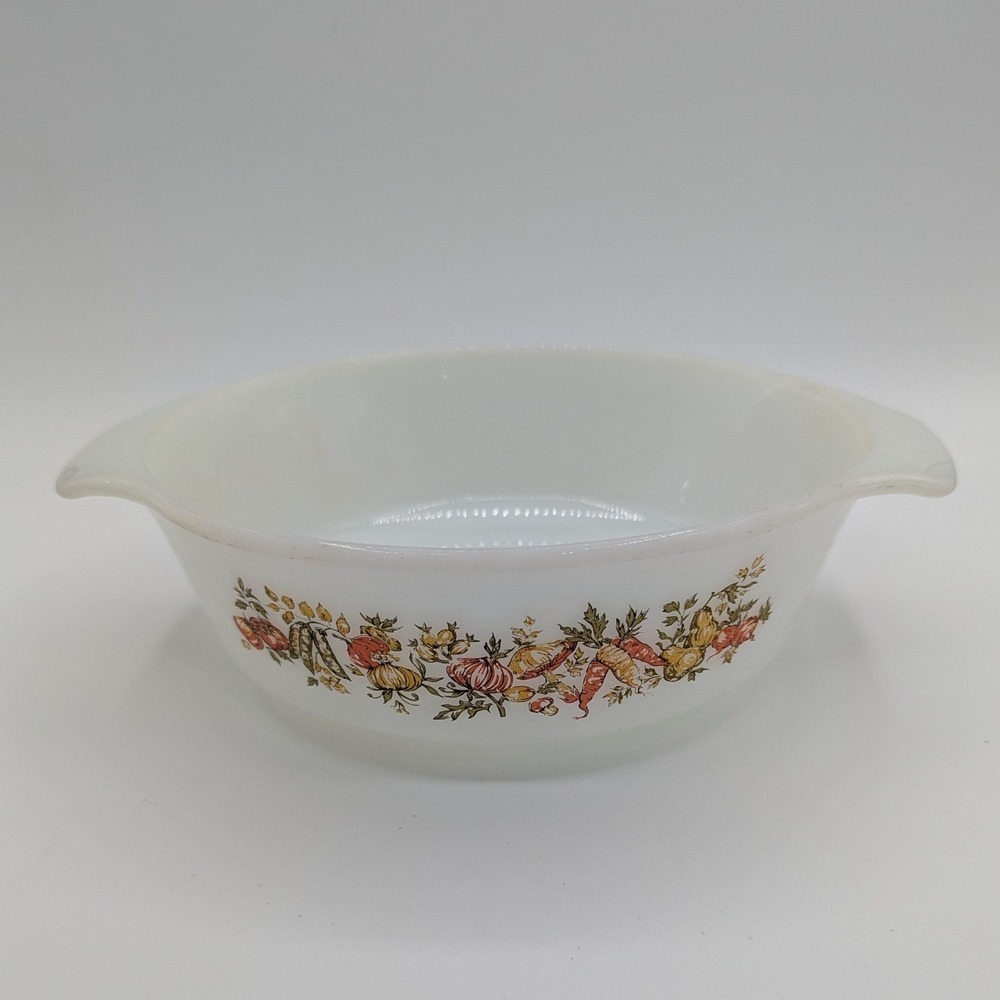 Anchor Hocking Fire King Country Garden Milk Glass Casserole Dish 1.5 Qt 433 USA